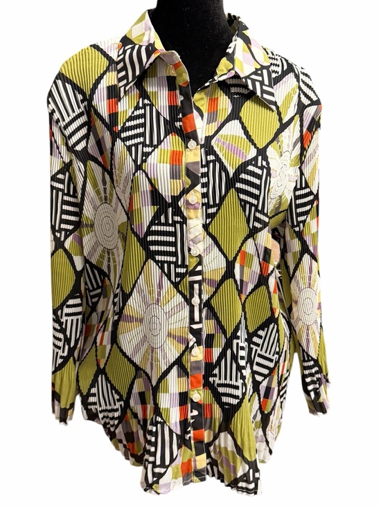 Essentials by Milano Tops - Women's Essentials by Milano Button Down Shirt XL Green Black Geometric